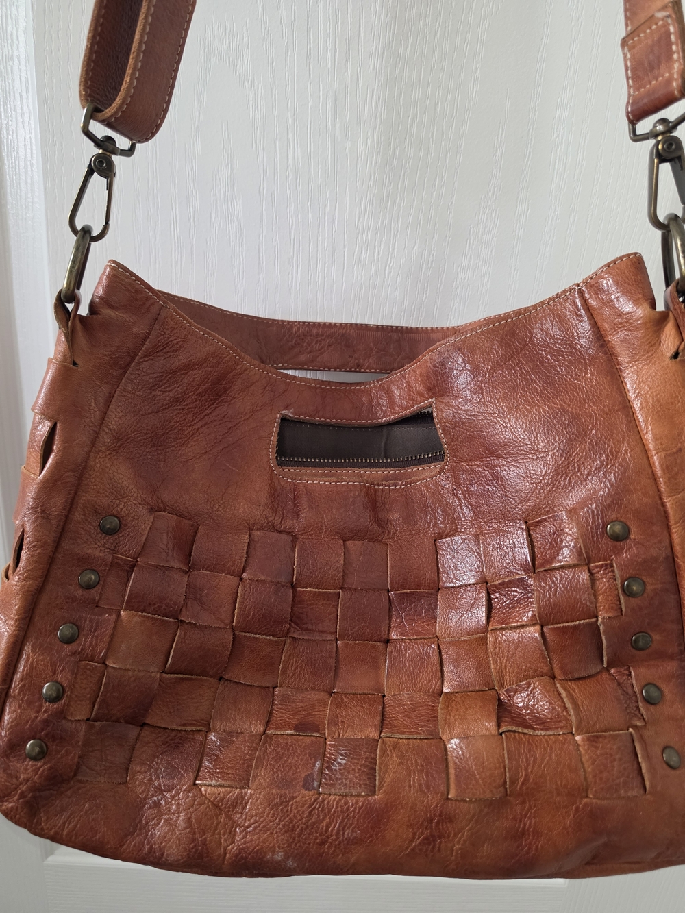 Bed|Stu Orchid Purse – Cognac Dip Dye Woven Leather Crossbody/Shoulder Bag - Picture 1 of 6